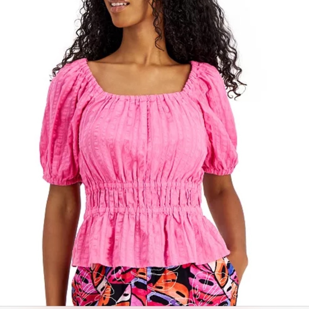 Tommy Hilfiger Pink Tonal puff sleeved top size M